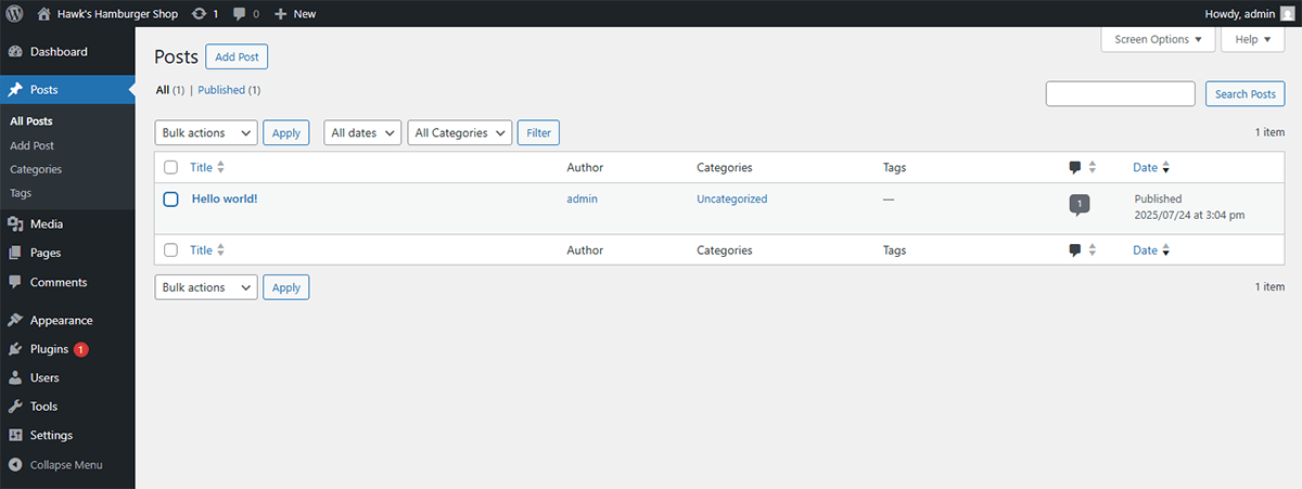 A screenshot showing the stock Posts section of the WordPress admin panel.