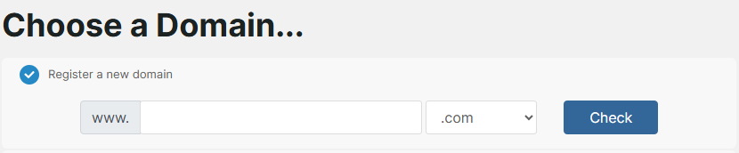 The choose your domain step in the Hawk Host checkout.