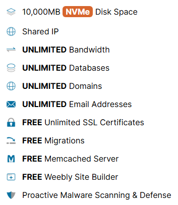 Hawk Host shared hosting plan